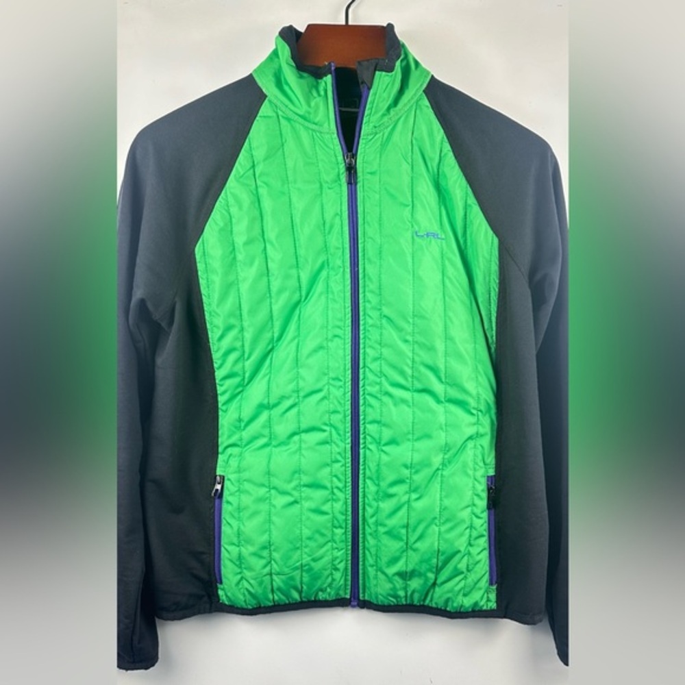 Lauren Ralph Women’s Active Jacket Size Large Green Black Quilted Fleece‎